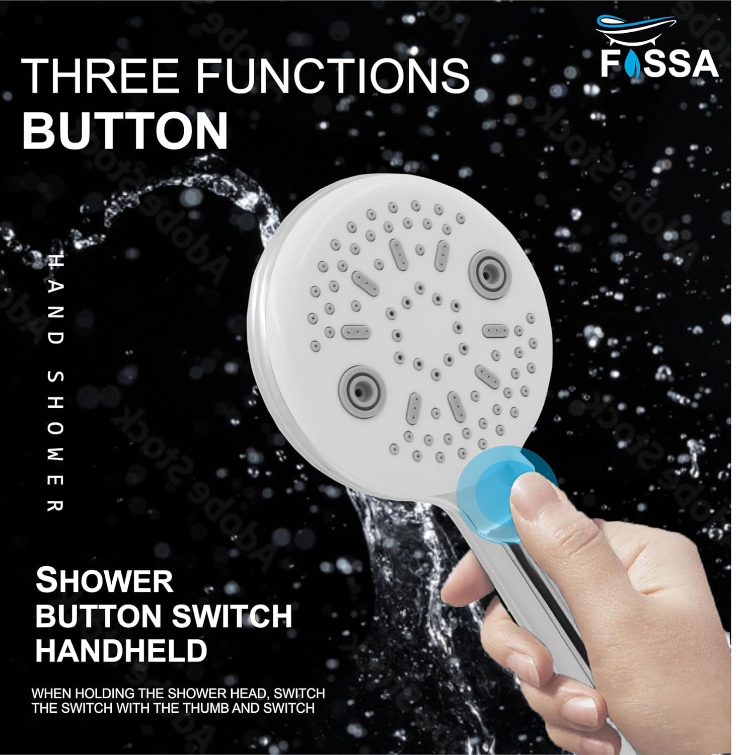 Fossa Panda Luxury Handheld Shower Head with 5 Spray Setting Modes, Multi - Function, Large Handheld Shower for Bathroom Chrome Finish ( Only Hand Shower ) - Fossa Home