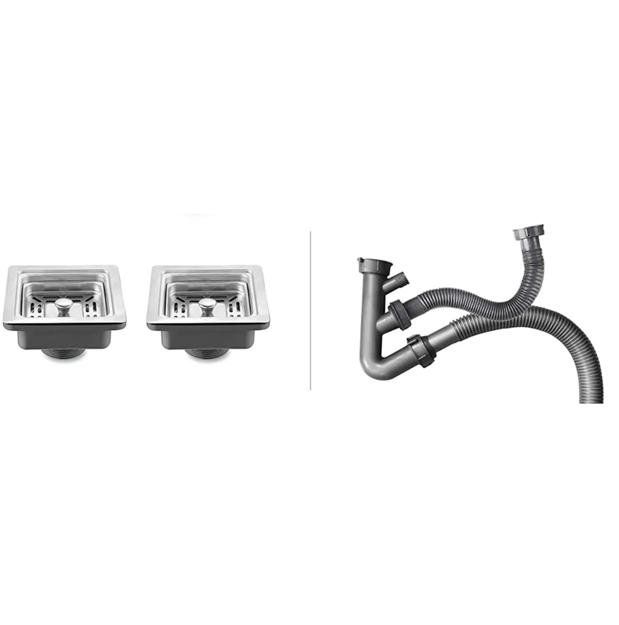 Fossa Premium Sink Double Bowl Handmade Kitchen Sink Pipe Coupling Set Matt Finish ( Silver ) - Fossa Home