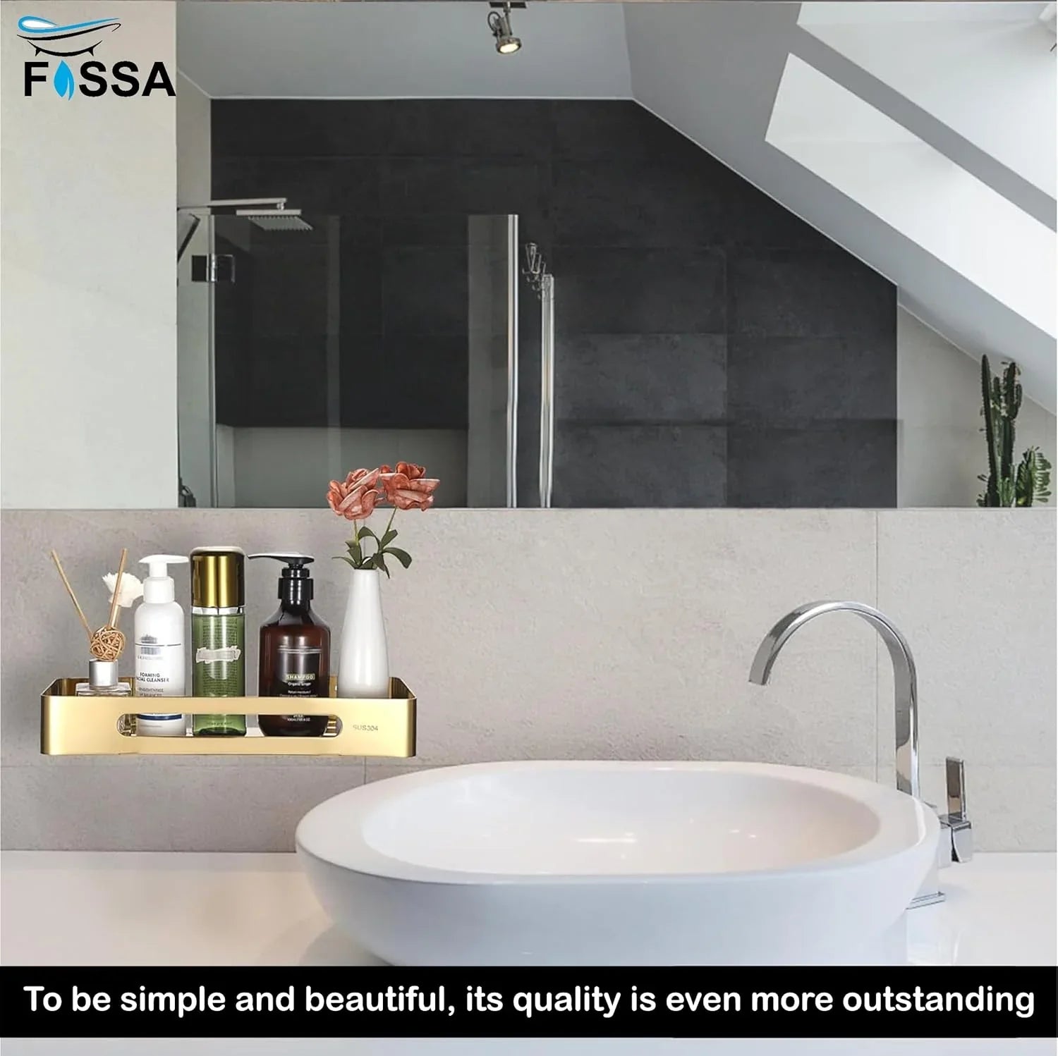 FOSSA Premium Stainless Steel Bathroom Shelf/Kitchen Shelf/Bathroom Shelf and Rack/Wall Storage Shelf/Bathroom Accessories (Gold) 2pc Set - Fossa Home