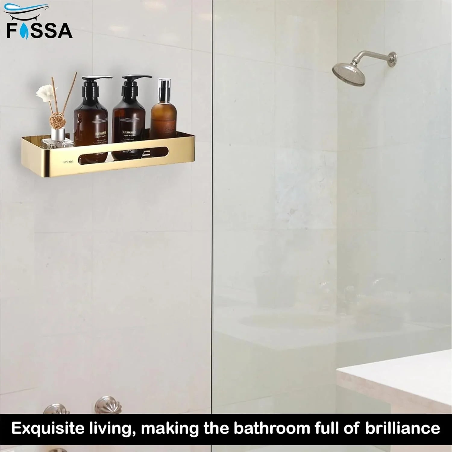 FOSSA Premium Stainless Steel Bathroom Shelf/Kitchen Shelf/Bathroom Shelf and Rack/Wall Storage Shelf/Bathroom Accessories (Gold) 3pc Set - Fossa Home