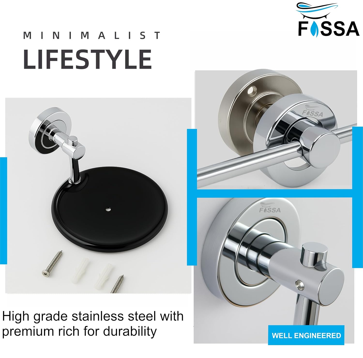 Fossa Rainbow Stainless Steel Round Soap Holder for Bathroom, Soap Stand, Bathroom Accessories Chrome Finish (Black+Chrome) - Fossa Home