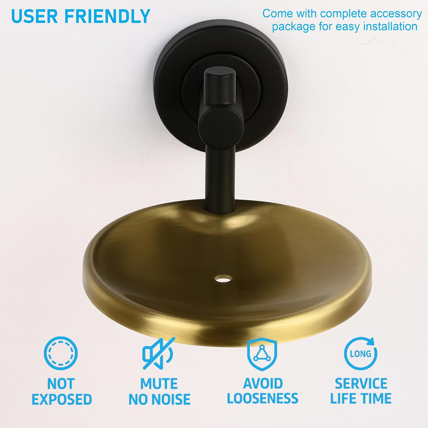 Fossa Rainbow Stainless Steel Round Soap Holder for Bathroom, Soap Stand, Bathroom Accessories Matte Finish (Black+Gold) - Fossa Home