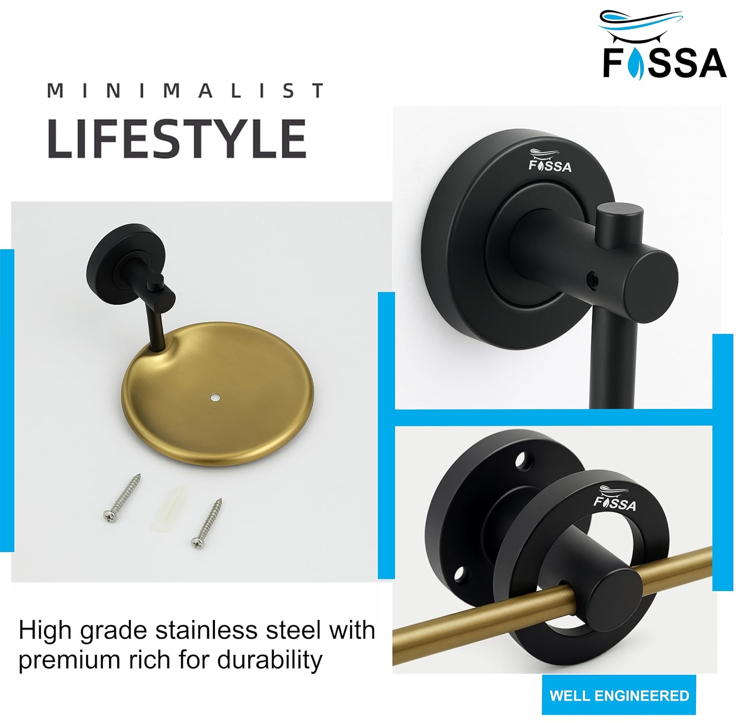Fossa Rainbow Stainless Steel Round Soap Holder for Bathroom, Soap Stand, Bathroom Accessories Matte Finish (Black+Gold) - Fossa Home