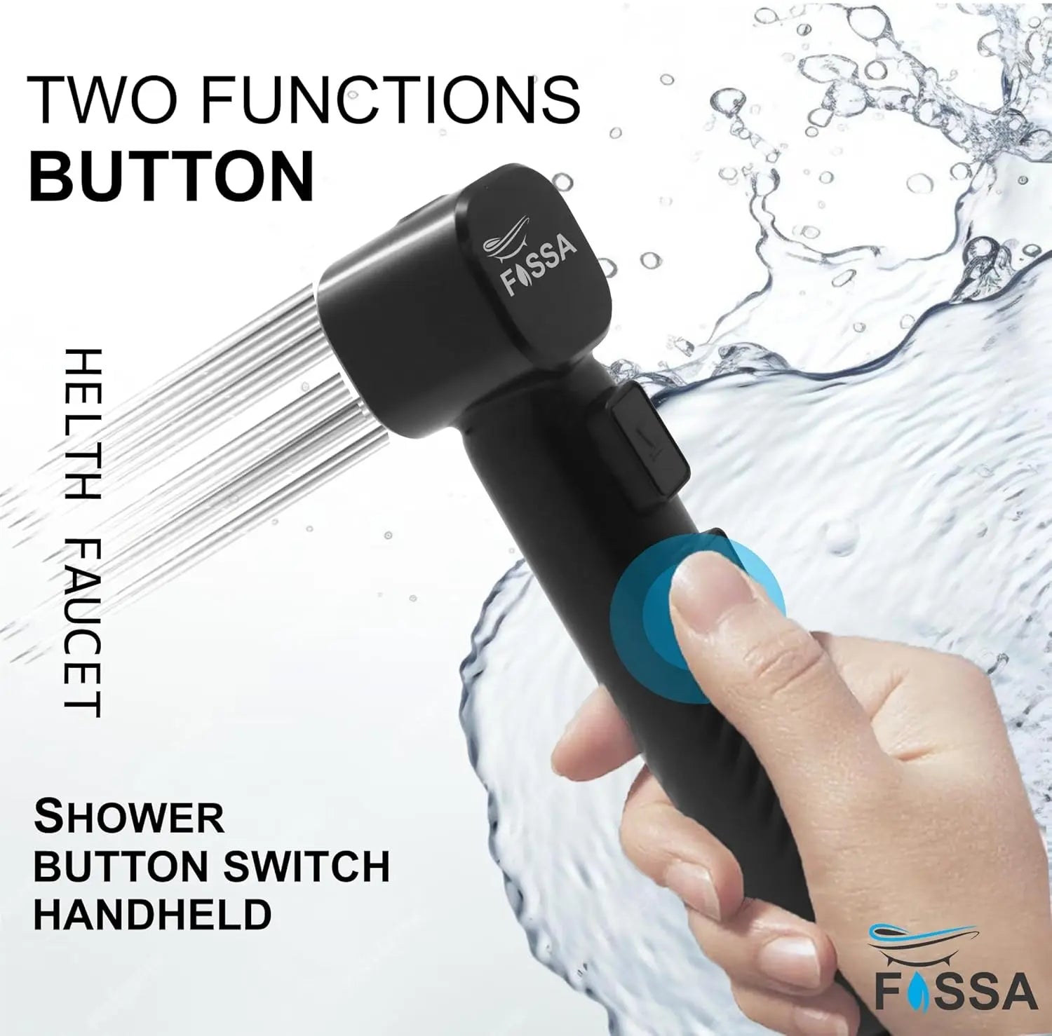 Fossa Rolex ABS Dual Function Health Faucet with Stainless Steel 1Meter Flexible Hose Pipe and Wall Hook, Jet Spray for Toilet Chrome Finish (Black) - Fossa Home