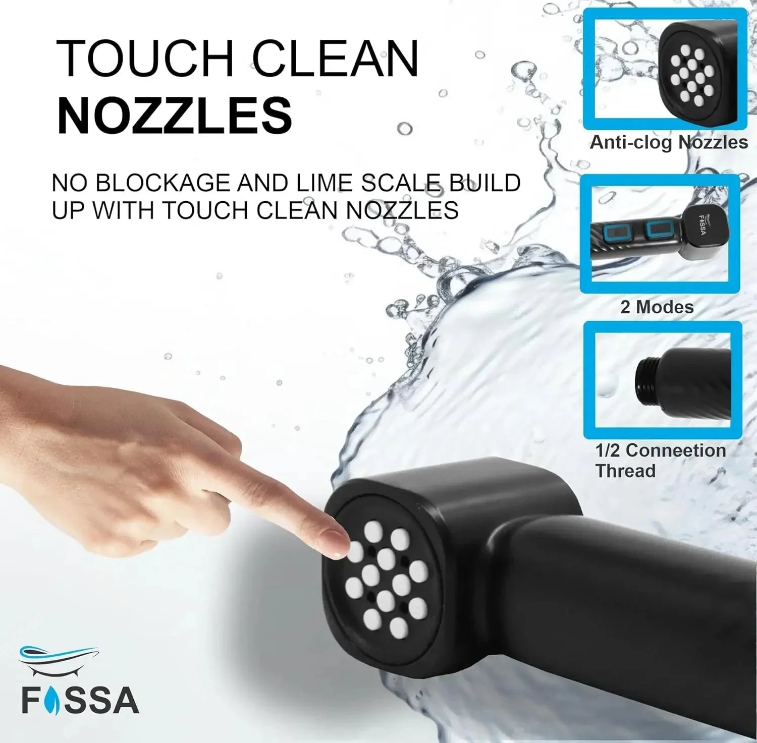 Fossa Rolex ABS Dual Function Health Faucet with Stainless Steel 1Meter Flexible Hose Pipe and Wall Hook, Jet Spray for Toilet Chrome Finish (Black) - Fossa Home