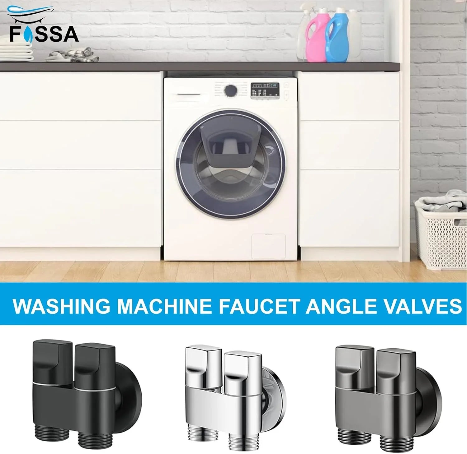 Fossa Shower Diverter Valve,Two Outlets Dual Control Washing Machine Tap Triangular Adapter Valve Spare Parts for Toilet, Bidet, Shower, Sink, (Chrome Finish) Black with Nozzle - Fossa Home