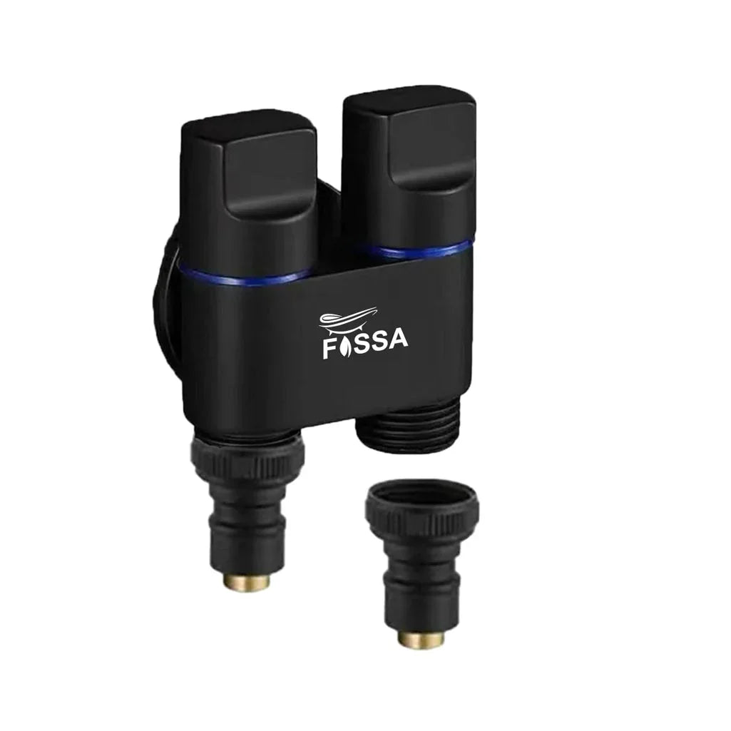 Fossa Shower Diverter Valve,Two Outlets Dual Control Washing Machine Tap Triangular Adapter Valve Spare Parts for Toilet, Bidet, Shower, Sink, (Chrome Finish) Black with Nozzle - Fossa Home
