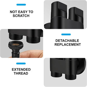 Fossa Shower Diverter Valve,Two Outlets Dual Control Washing Machine Tap Triangular Adapter Valve Spare Parts for Toilet, Bidet, Shower, Sink, (Chrome Finish) Black with Nozzle - Fossa Home
