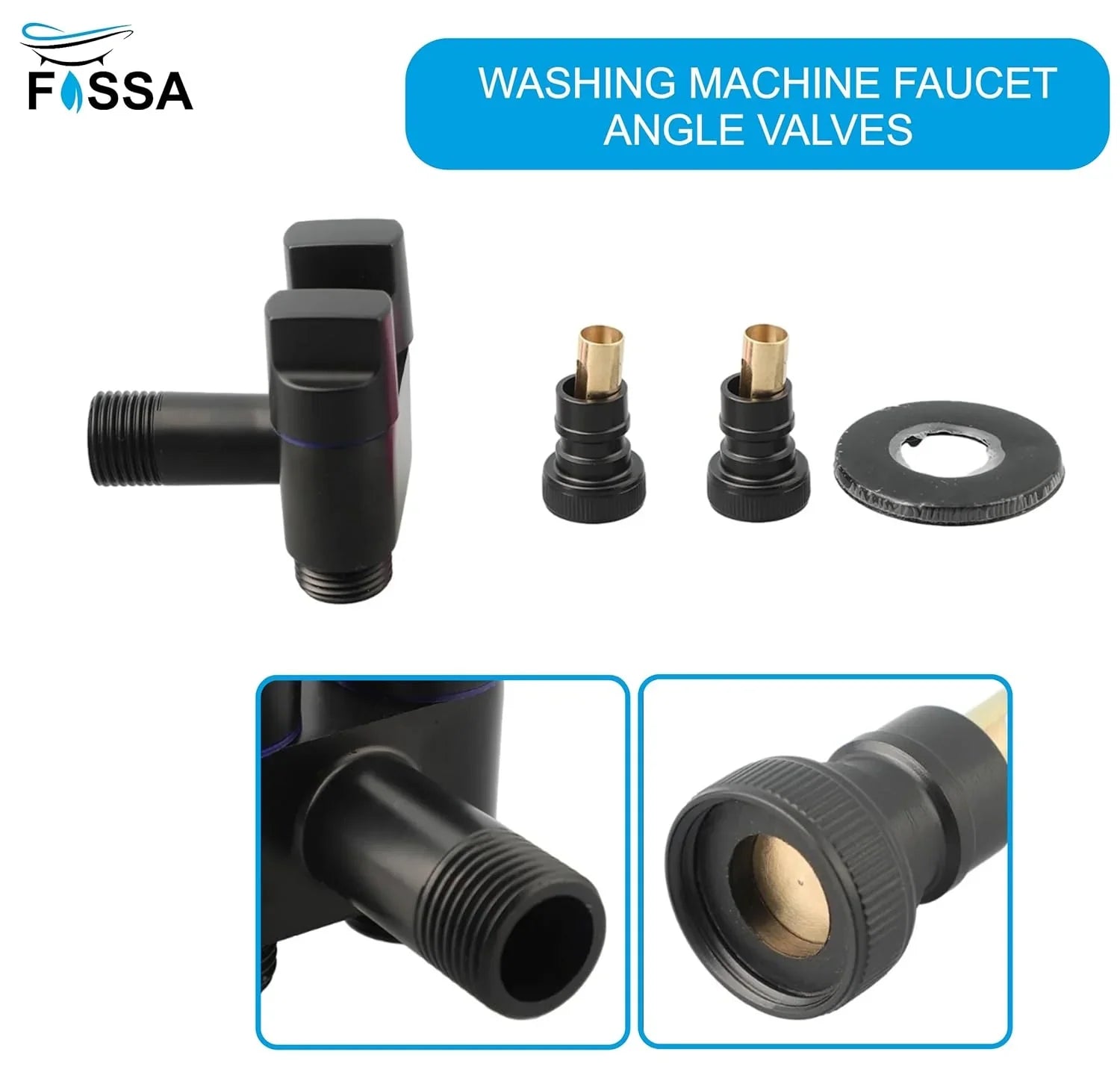 Fossa Shower Diverter Valve,Two Outlets Dual Control Washing Machine Tap Triangular Adapter Valve Spare Parts for Toilet, Bidet, Shower, Sink, (Chrome Finish) Black with Nozzle - Fossa Home