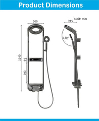 Fossa Shower Panel - Vortex with Hydropowered LED Light + Digital Display & 3 Water Functions (Gun Metal Grey) - Fossa Home