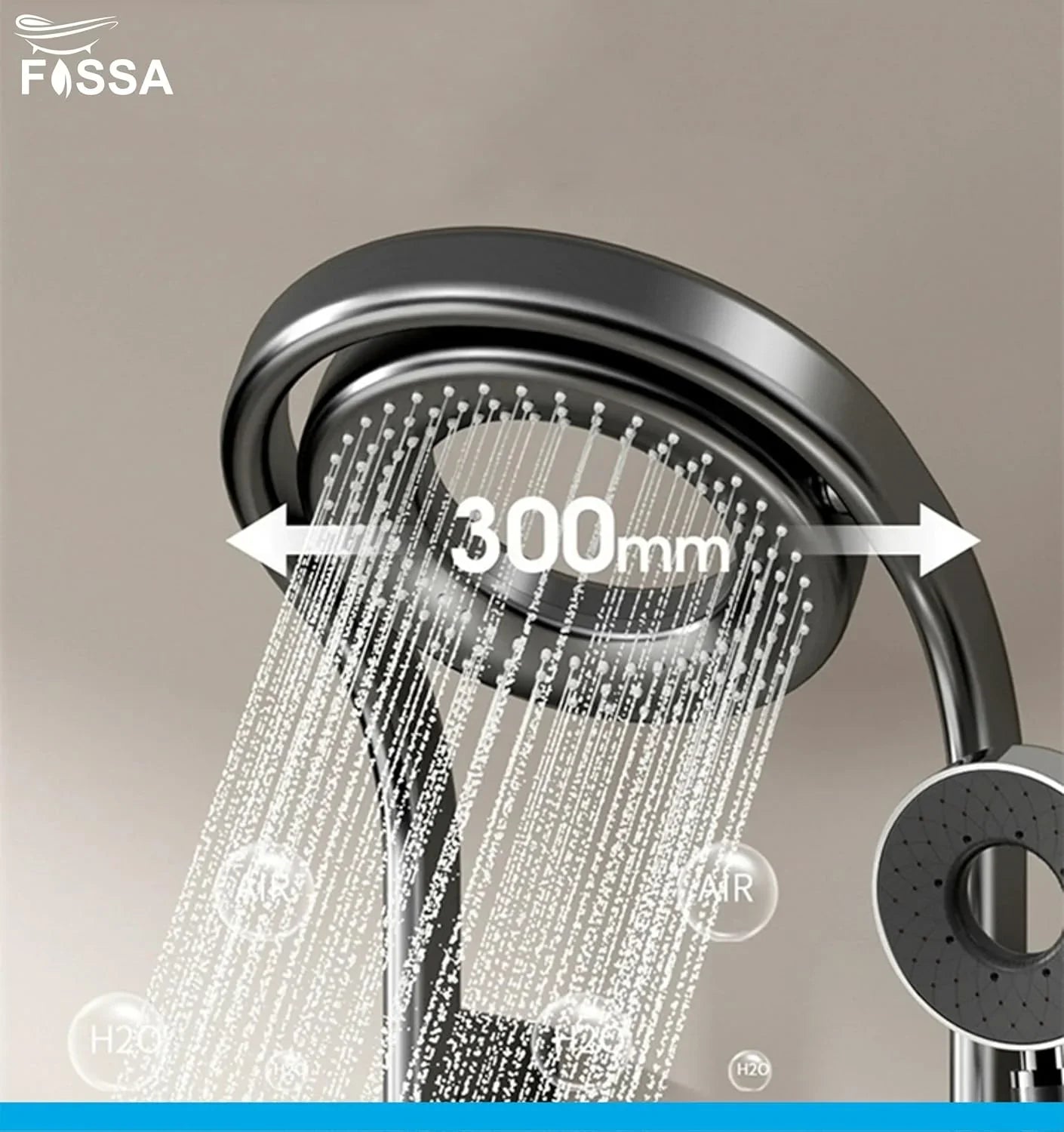 Fossa Shower Panel - Vortex with Hydropowered LED Light + Digital Display & 3 Water Functions (Gun Metal Grey) - Fossa Home