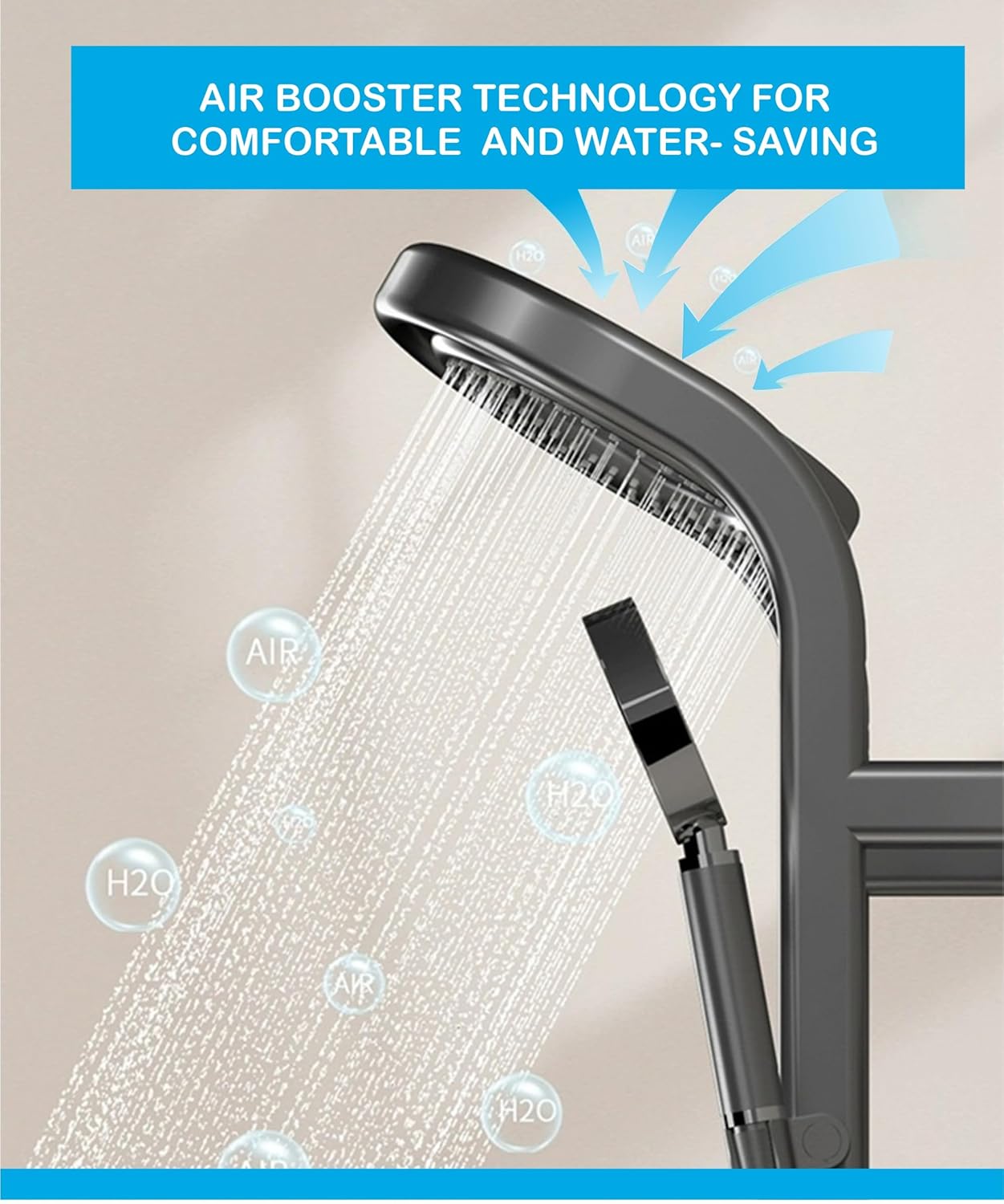 Fossa Shower Panel - Vortex with Hydropowered LED Light + Digital Display & 3 Water Functions (Gun Metal Grey) - Fossa Home