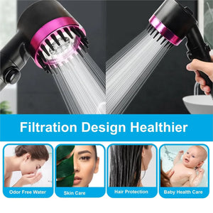 Fossa Snow Shower Head with Filter, High Pressure Shower Head Water Saving, Massage Hand Shower with 3+1 Jet Types, Rain Shower Head with Stop Function with 1.5 Meter Hose Pipe, Hook - Fossa Home