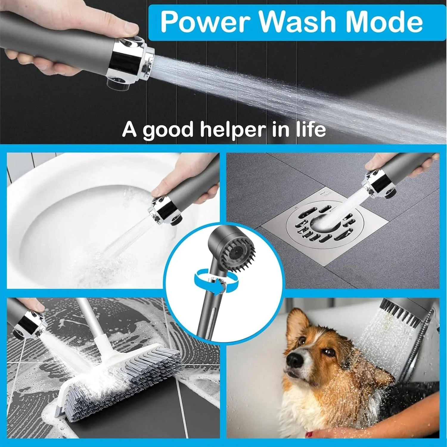 Fossa Snow Shower Head with Filter, High Pressure Shower Head Water Saving, Massage Hand Shower with 3+1 Jet Types, Rain Shower Head with Stop Function, with 1.5 Meter Stainless Steel Hose Pipe, Hook - Fossa Home