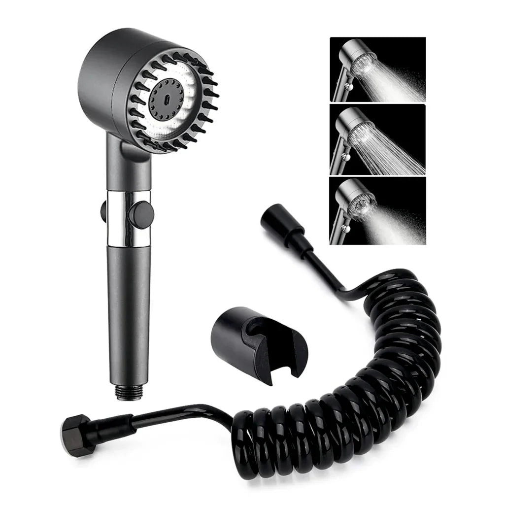 Snow 3 Modes ABS Black Finish Hand Shower With 1.5 Meter ABS Hose Pipe & Hook - Fossa Home 