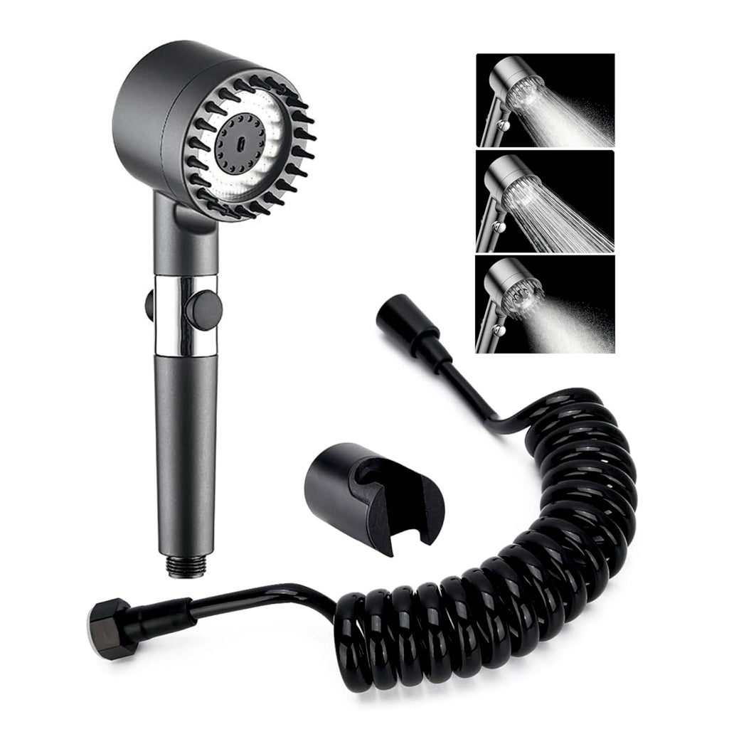 Fossa Snow Shower Head with Filter, High Pressure Shower Head Water Saving, Massage Hand Shower with 3+1 Jet Types, Rain Shower Head with Stop Function, with 1.5 Meter Stainless Steel Hose Pipe, Hook