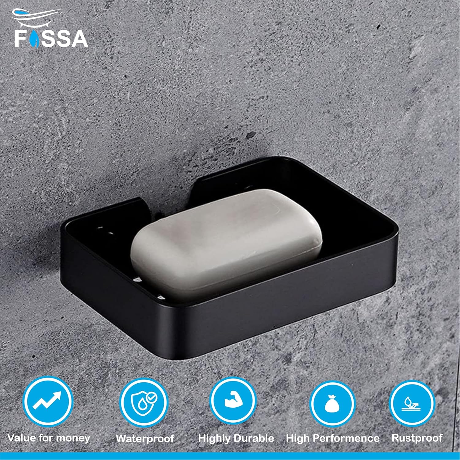 Fossa Soap Dish Premium Stainless Steel Wall Mounted Soap Holder for Bathroom, Soap Stand, Bathroom Accessories Matte Finish (Black) (Pack of 1) - Fossa Home