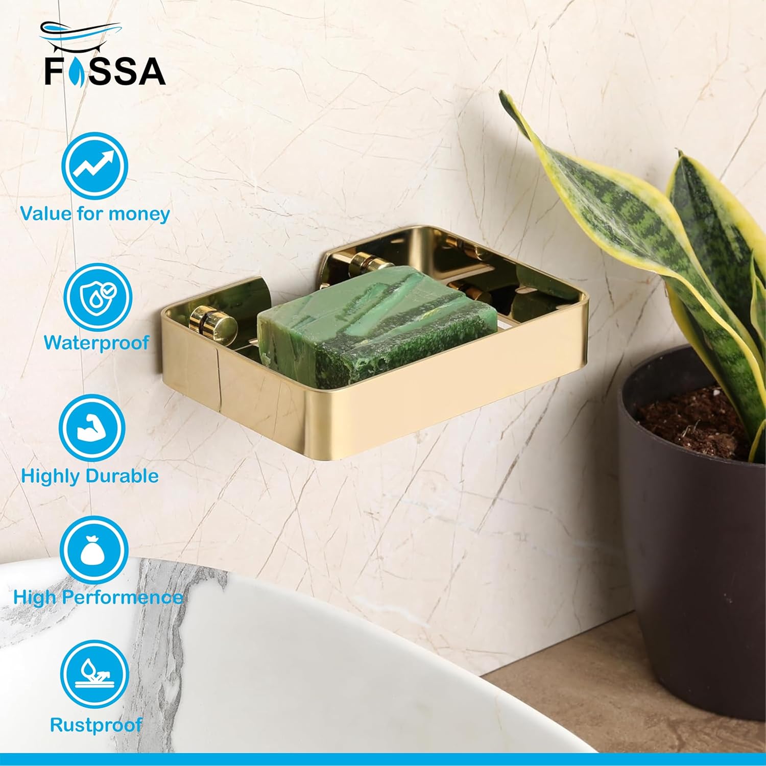 Fossa Soap Dish Premium Stainless Steel Wall Mounted Soap Holder for Bathroom, Soap Stand, Bathroom Accessories Matte Finish Gold (Pack of 1) - Fossa Home