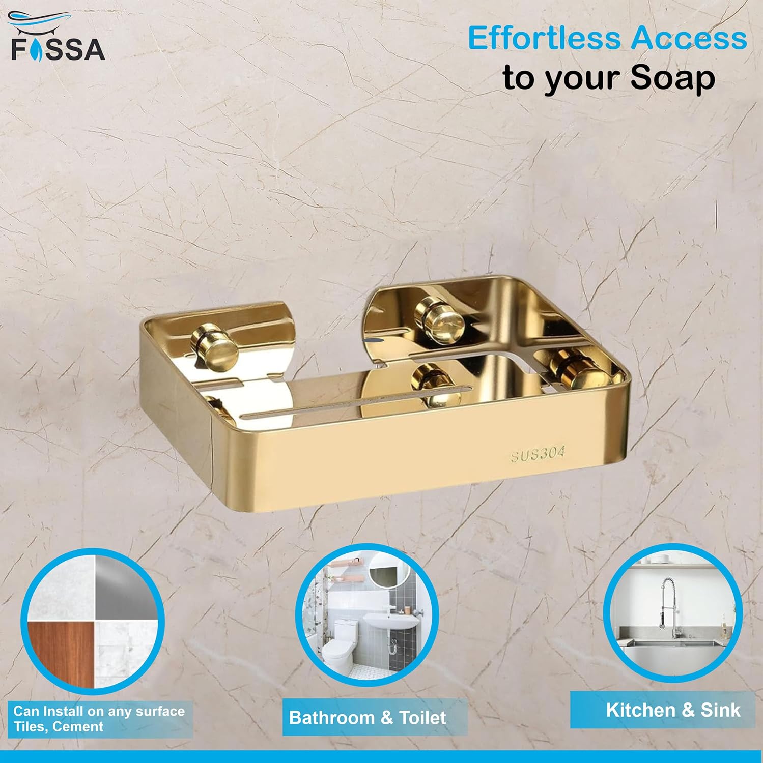 Fossa Soap Dish Premium Stainless Steel Wall Mounted Soap Holder for Bathroom, Soap Stand, Bathroom Accessories Matte Finish Gold (Pack of 1) - Fossa Home