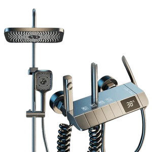 Fossa Spark Shower Thermostatic Shower System, Water Saving Shower Mixer Set, LED Screen, 4 Functions includes Handheld Shower (3 Jet Types), ABS Top Shower, Bidet Spray, Tub Spout (Black) - Fossa Home