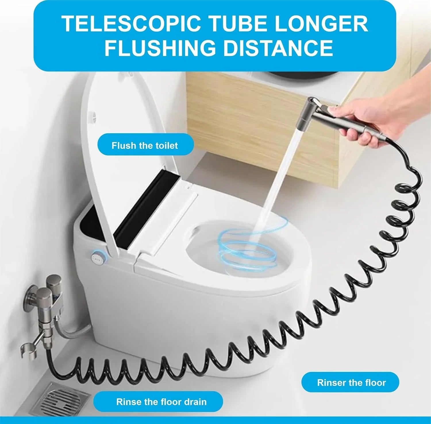 Fossa Spring Flexible Shower Hose, 1 Meter Plastic Telescopic Shower Hose for Water Plumbing Toilet Bathroom Spiral Flexible Shower (Black) - Fossa Home