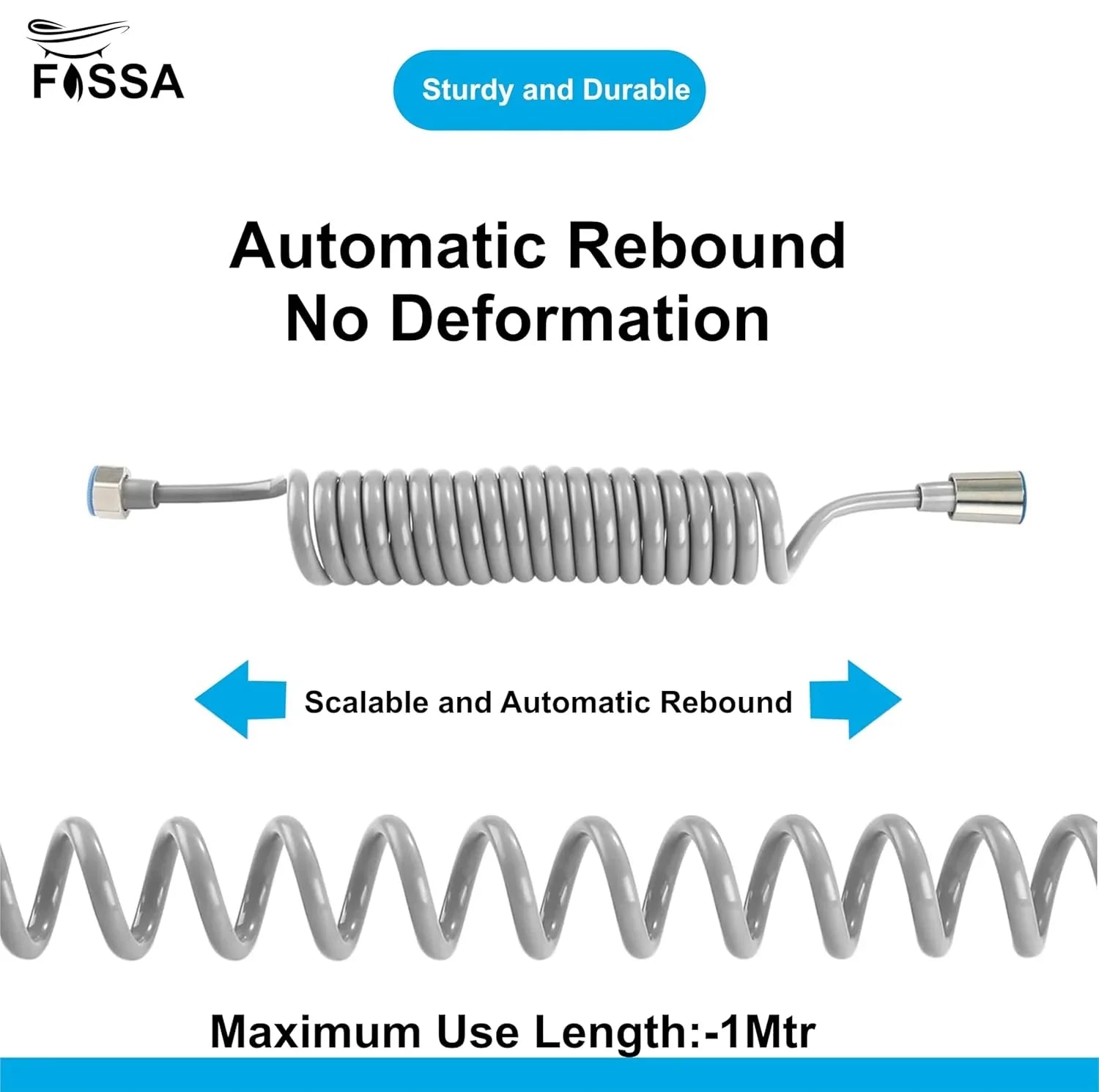 Fossa Spring Flexible Shower Hose, 1 Meter Plastic Telescopic Shower Hose for Water Plumbing Toilet Bathroom Spiral Flexible Shower (Grey) - Fossa Home