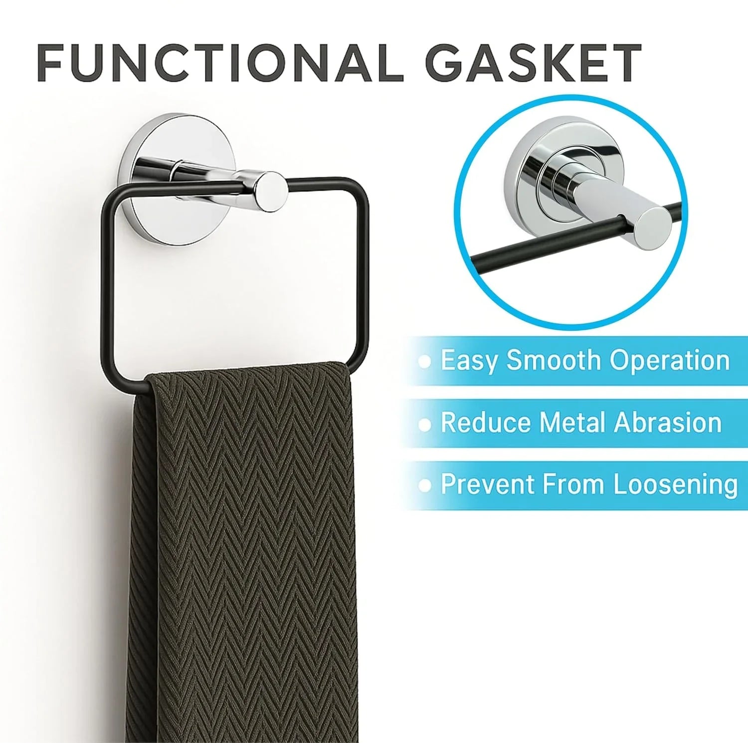 Fossa Stainless Steel Square Towel Ring for Bathroom, Napkin Holder for Wash Basin, Napkin Holder Chrome Finish (Black + Silver) - Fossa Home