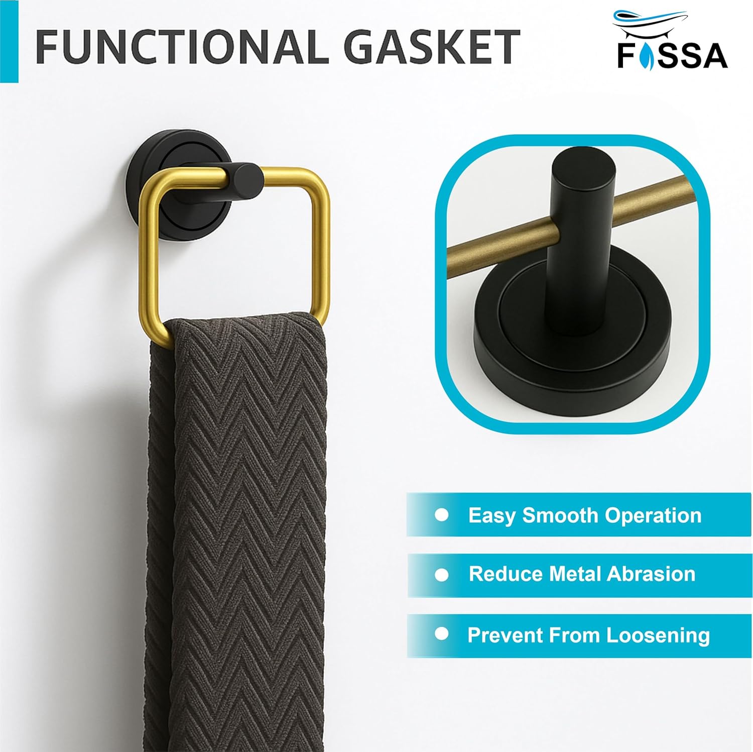 Fossa Stainless Steel Square Towel Ring for Bathroom, Napkin Holder for Wash Basin, Napkin Holder Chrome Finish (Black+Gold) - Fossa Home