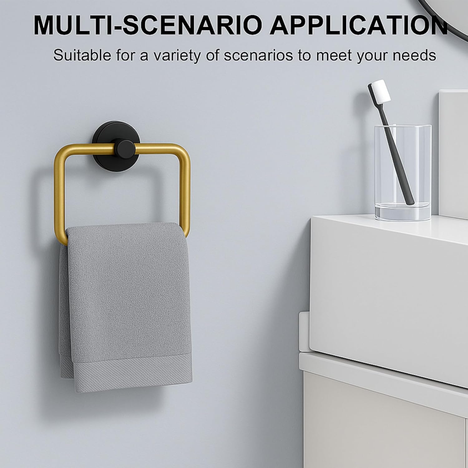 Fossa Stainless Steel Square Towel Ring for Bathroom, Napkin Holder for Wash Basin, Napkin Holder Chrome Finish (Black+Gold) - Fossa Home