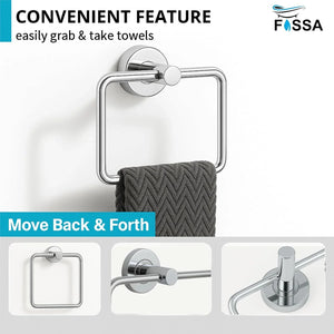 Fossa Stainless Steel Square Towel Ring for Bathroom, Napkin Holder for Wash Basin, Napkin Holder Chrome Finish (Silver) - Fossa Home