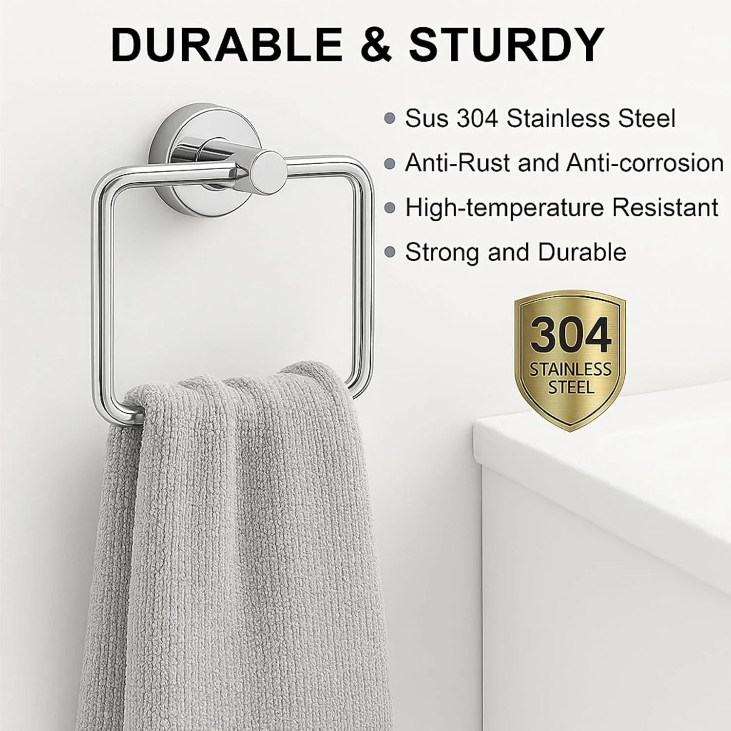 Fossa Stainless Steel Square Towel Ring for Bathroom, Napkin Holder for Wash Basin, Napkin Holder Chrome Finish (Silver) - Fossa Home