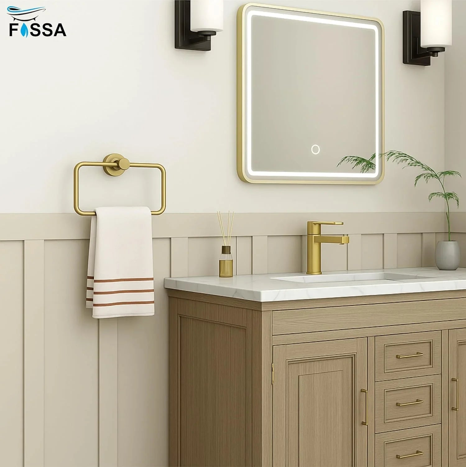 Fossa Stainless Steel Square Towel Ring for Bathroom, Napkin Holder for Wash Basin, Napkin Holder Matte Finish (Gold) - Fossa Home