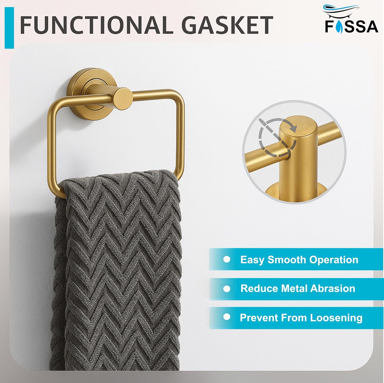 Fossa Stainless Steel Square Towel Ring for Bathroom, Napkin Holder for Wash Basin, Napkin Holder Matte Finish (Gold) - Fossa Home