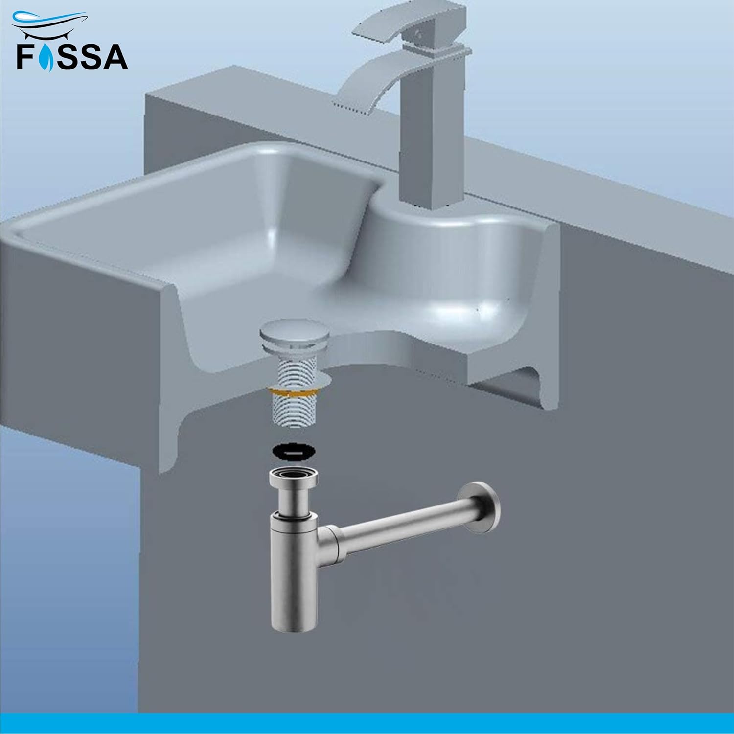 Fossa Steel Bottle Trap for Wash basins | Bottle Trap With Wall Flange and 12 Inches Pipe | Black Finish (Stainless Steel) Black - Fossa Home