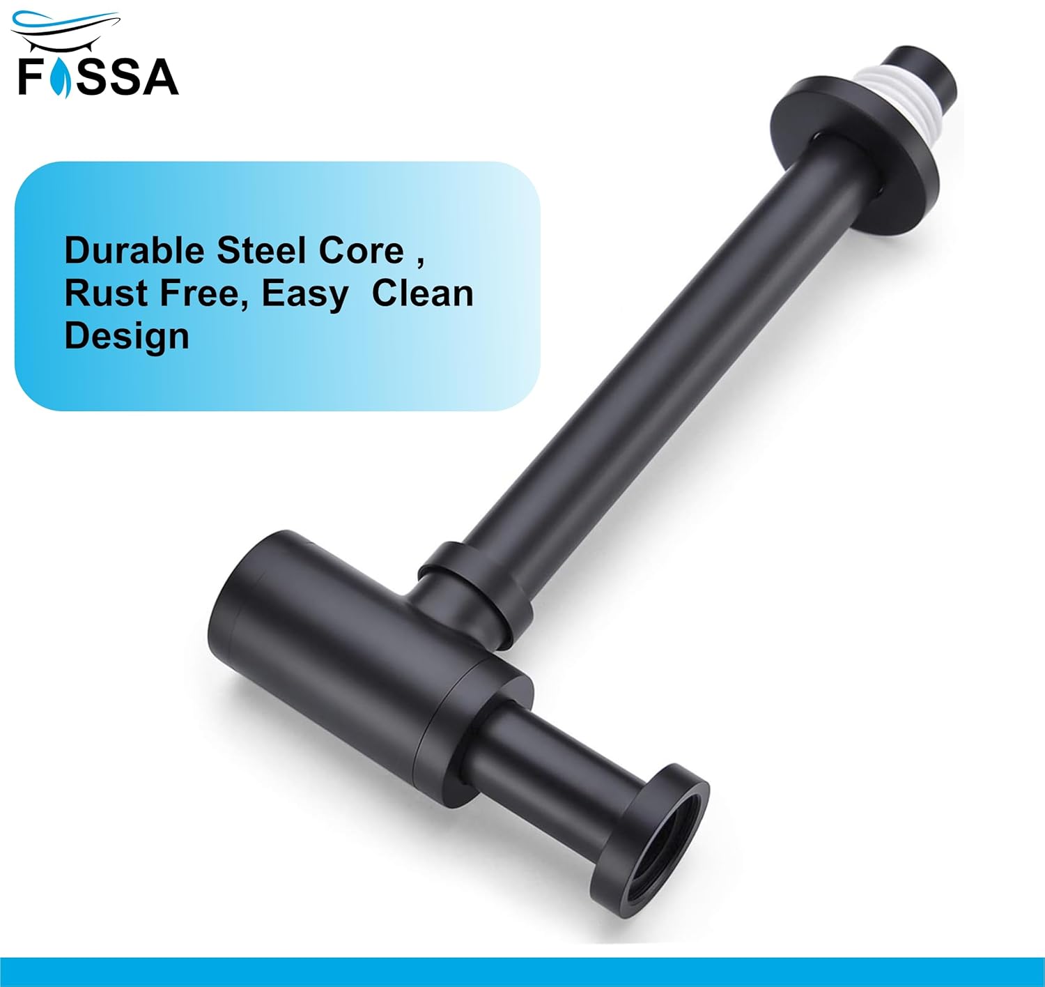 Fossa Steel Bottle Trap for Wash basins | Bottle Trap With Wall Flange and 12 Inches Pipe | Black Finish (Stainless Steel) Black - Fossa Home