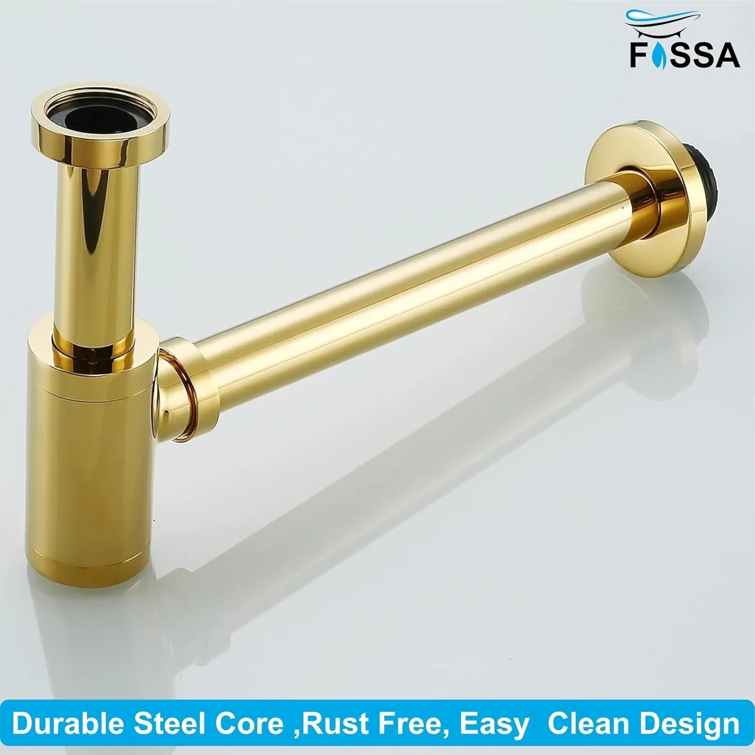 Fossa Steel Bottle Trap for Wash basins | Bottle Trap With Wall Flange and 12 Inches Pipe | Chrome Finish (Stainless Steel) Gold - Fossa Home