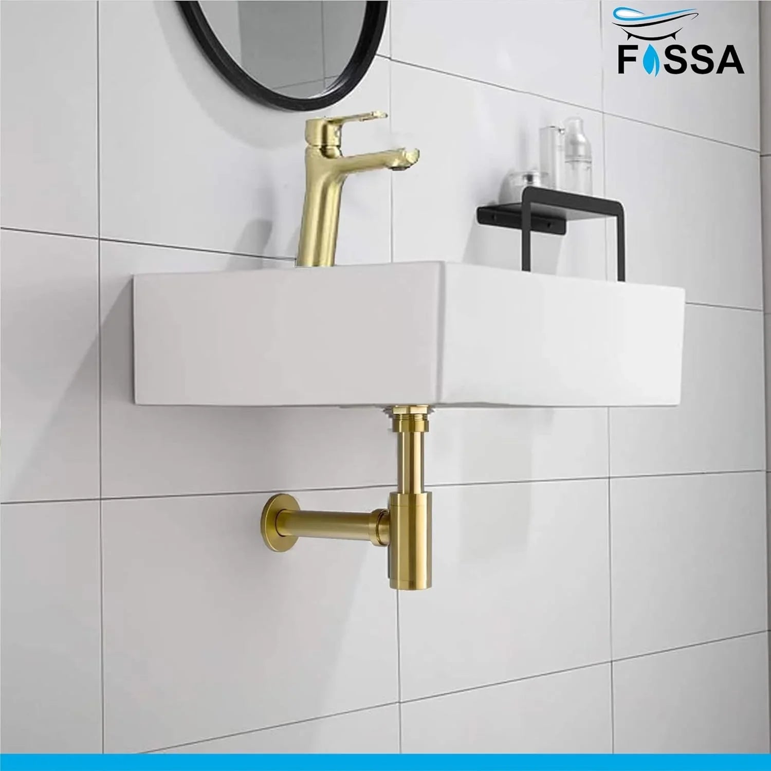 Fossa Steel Bottle Trap for Wash basins | Bottle Trap With Wall Flange and 12 Inches Pipe | Chrome Finish (Stainless Steel) Gold - Fossa Home