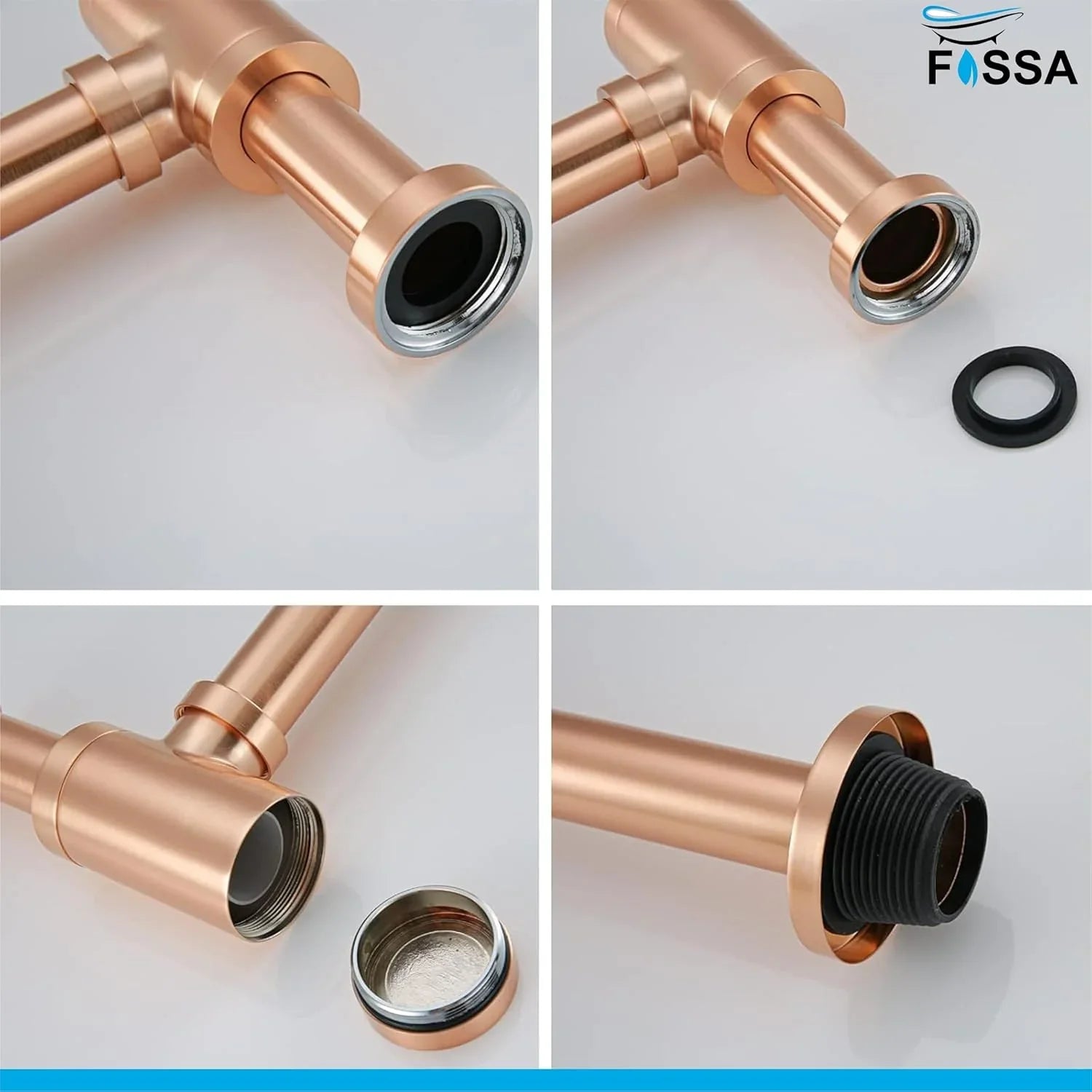 Fossa Steel Bottle Trap for Wash basins | Bottle Trap With Wall Flange and 12 Inches Pipe | Chrome Finish (Stainless Steel) Rose Gold - Fossa Home