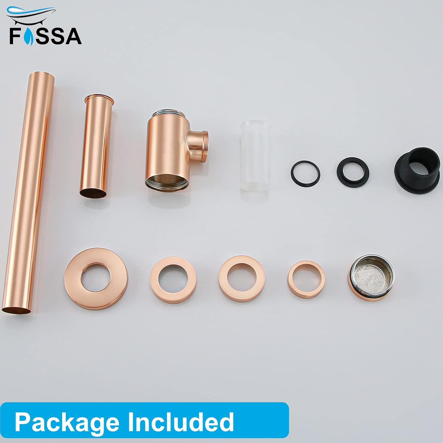 Fossa Steel Bottle Trap for Wash basins | Bottle Trap With Wall Flange and 12 Inches Pipe | Chrome Finish (Stainless Steel) Rose Gold - Fossa Home