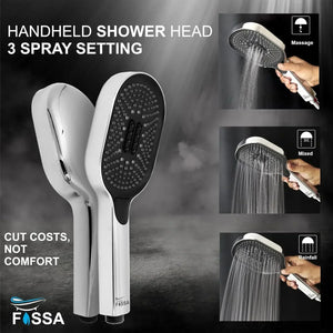 Fossa Thunder Black Luxury Handheld Shower Head with 3 Spray Setting Modes, Multi - Function, Large Hand Shower with Wall Hook and 1M SS Shower Tube,Handheld Shower for Bathroom Chrome Finish (Only Hand Shower ) - Fossa Home