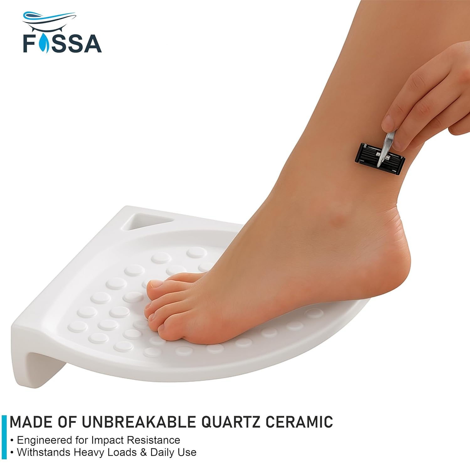 Fossa Classic Ceramic Unbreakable Foot Rest Stand for Smart Bathroom Corner – Adjustable Leg Support, Anti-Slip Foot Stand for Shaving | Foot Rest Stand for Use, White (Glossy Finish) - Fossa Home 