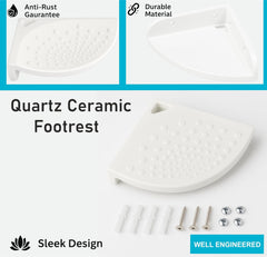 Fossa Classic Ceramic Unbreakable Foot Rest Stand for Smart Bathroom Corner – Adjustable Leg Support, Anti-Slip Foot Stand for Shaving | Foot Rest Stand for Use, White (Glossy Finish) - Fossa Home 