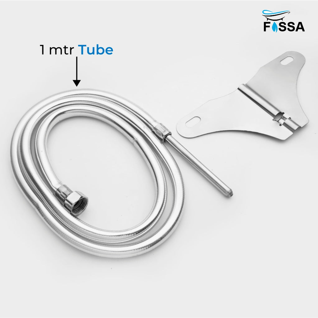 Fossa Stainless Steel Straight Jet Spray with Heavy PVC Hose Pipe 1 Meter for Toilet | Built-in Installation Type Toilet Seat/Commode Spray - Rust-Free, Durable