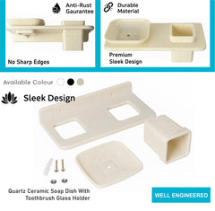 Fossa Classic Ceramic Wall Mounted Square Soap Dish with Toothbrush Holder – Unbreakable Design, Hygienic Surface, Rust & Fade Proof, Self-Drain Tray | Stylish Bathroom Organizer | Ivory (Glossy Finish) - Fossa Home 