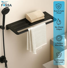 Towel Rack with Towel Holder Towel Hanger for Bathroom Napkin Stand for Bathroom Accessories Wall-Mount Towel Holder Glossy Finish (Black) - Fossa Home 
