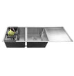 Fossa 45"x20"x10" Double Bowl With Drain Board SS-304 Grade  Stainless Steel Handmade Kitchen Sink Matte Finish Silver