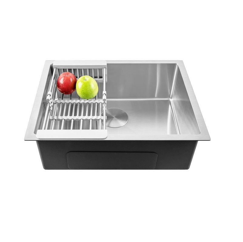 Fossa 20"x17"x09" Single Bowl SS-304 Grade Stainless Steel Handmade Kitchen Sink Round Coupling Matte Finish