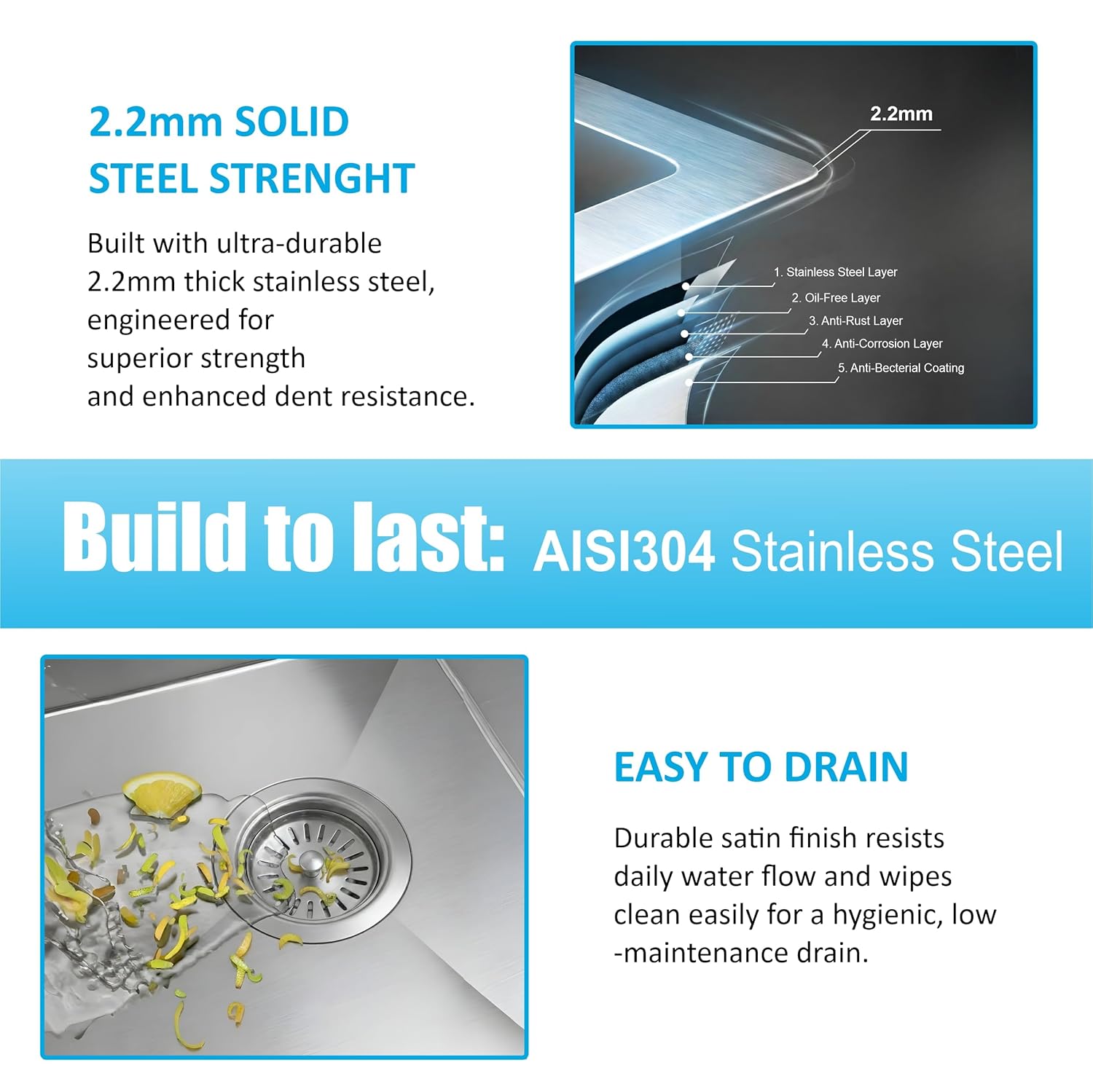 • Rust and corrosion resistant material
