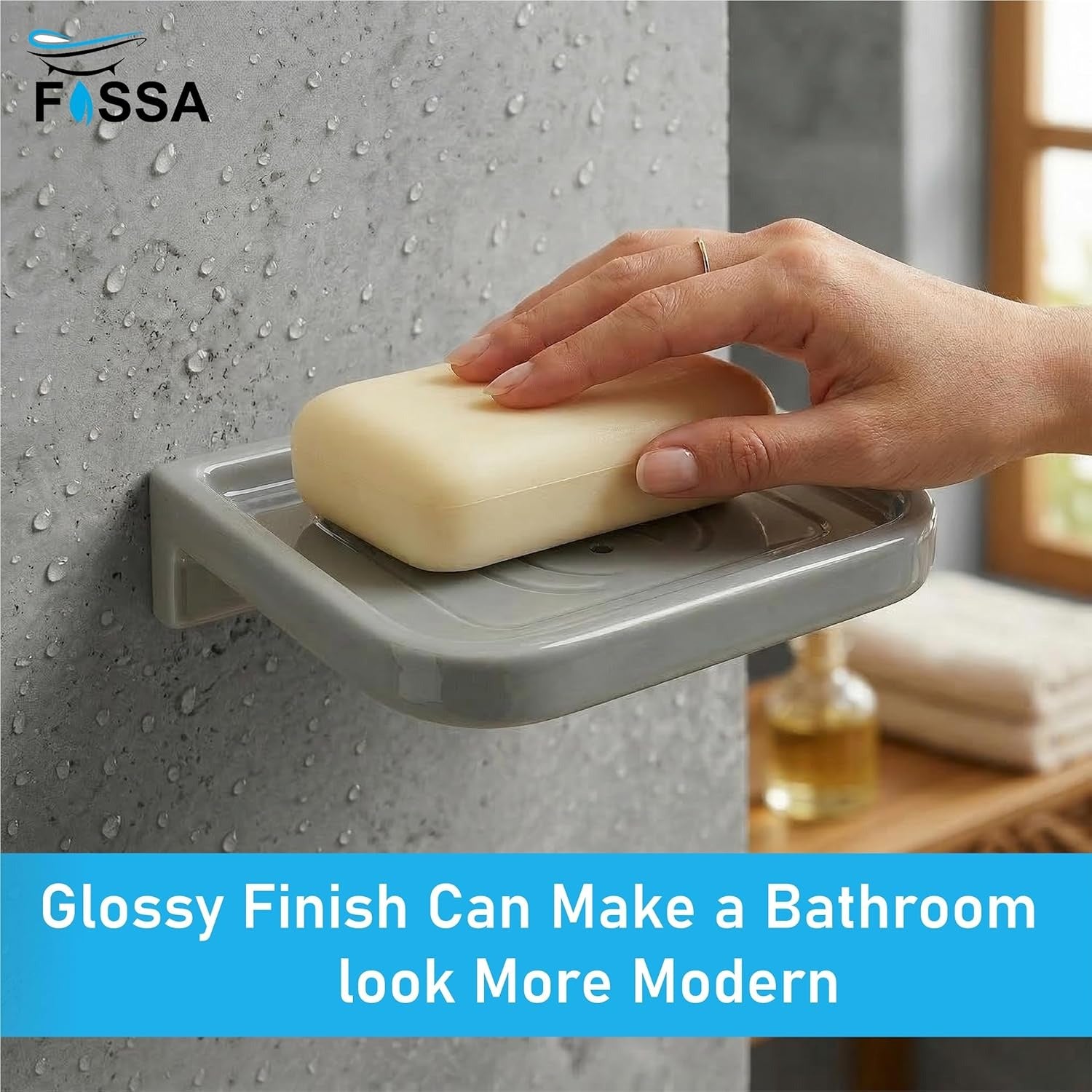 Ceramic Grey Unbreakable Soap Dish Square Glossy Finish (RG-118) - Fossa Home 