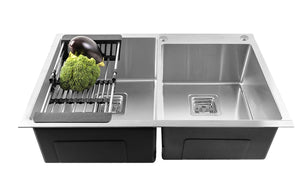 Double Bowl Tap Hole Handmade 304 Stainless Steel Kitchen Sink (37X18x10) - Fossa Home 